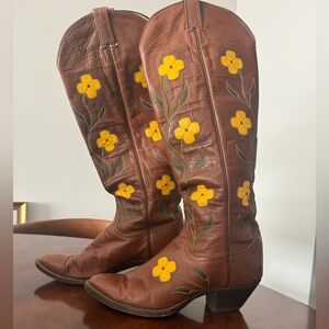 Larry Mahan Yellow Flower boots Vintage